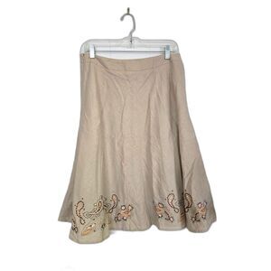 Apostrophe' Women's Linen Blend A-Line Skirt with Beads & Embroidery Size 10